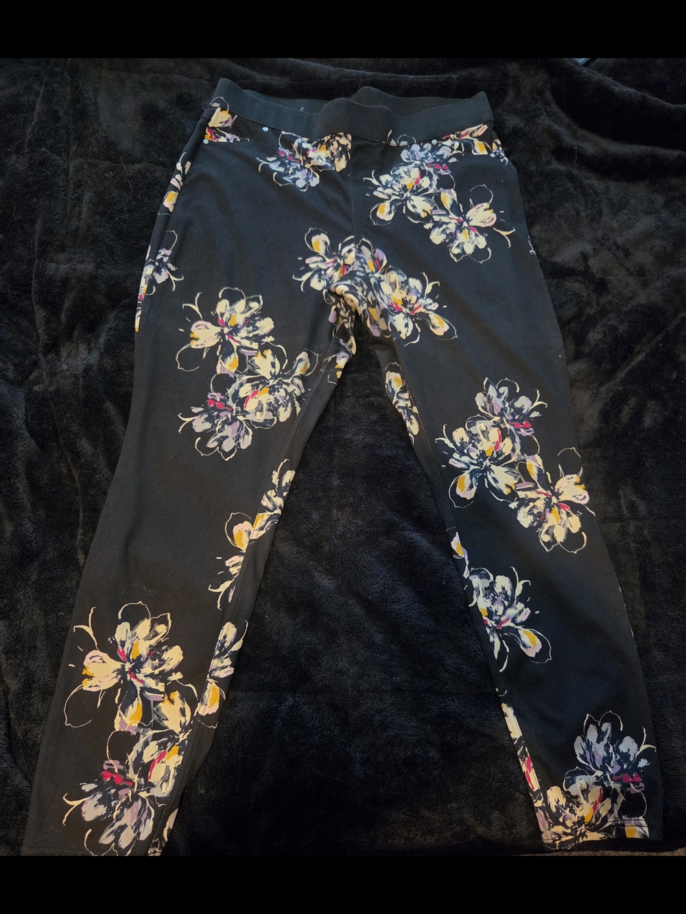 Topia Black Floral Leggings with Yellow and Pink Highlights
